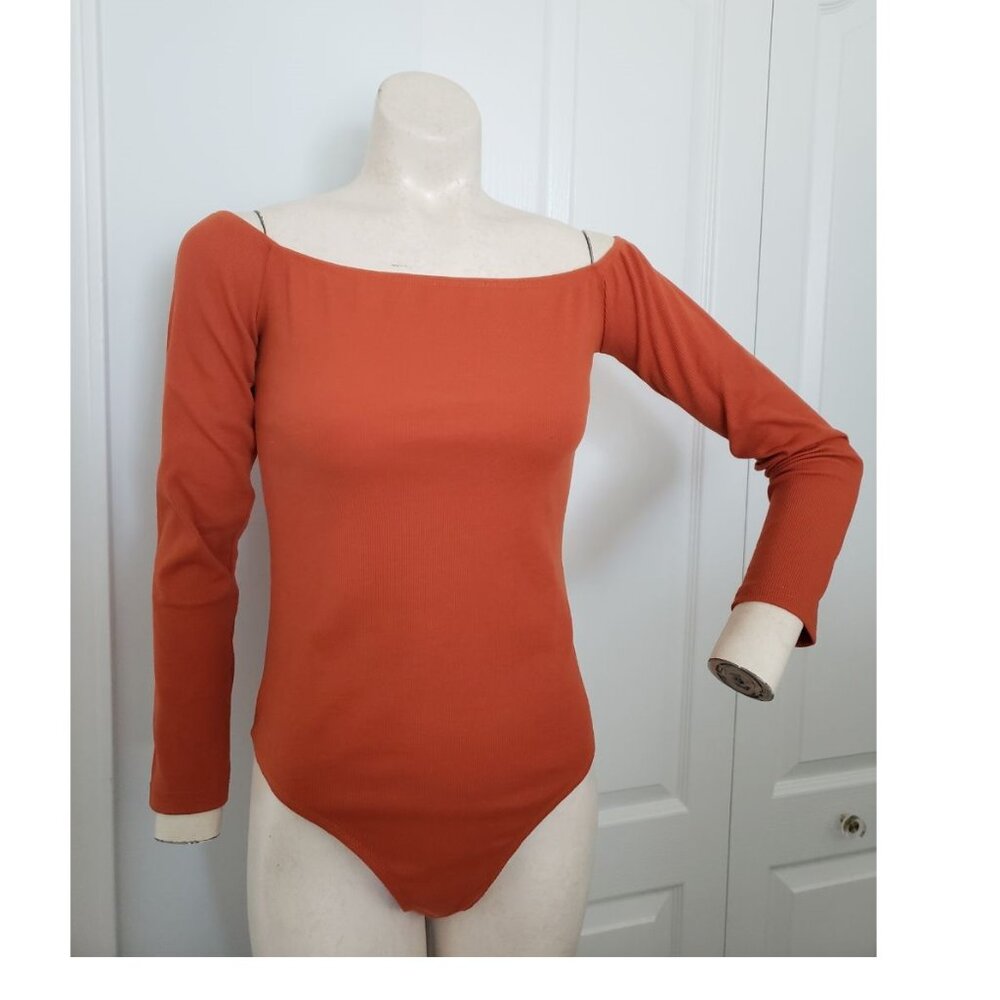 Shein ribbed boat neck bodysuit Large Orange